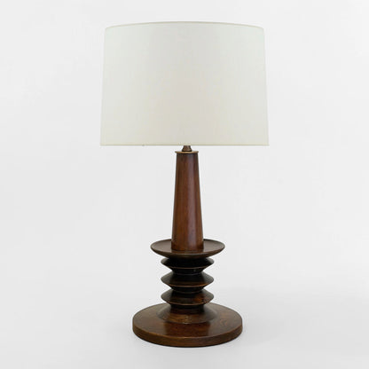 Vintage French Turned Wood Table Lamp