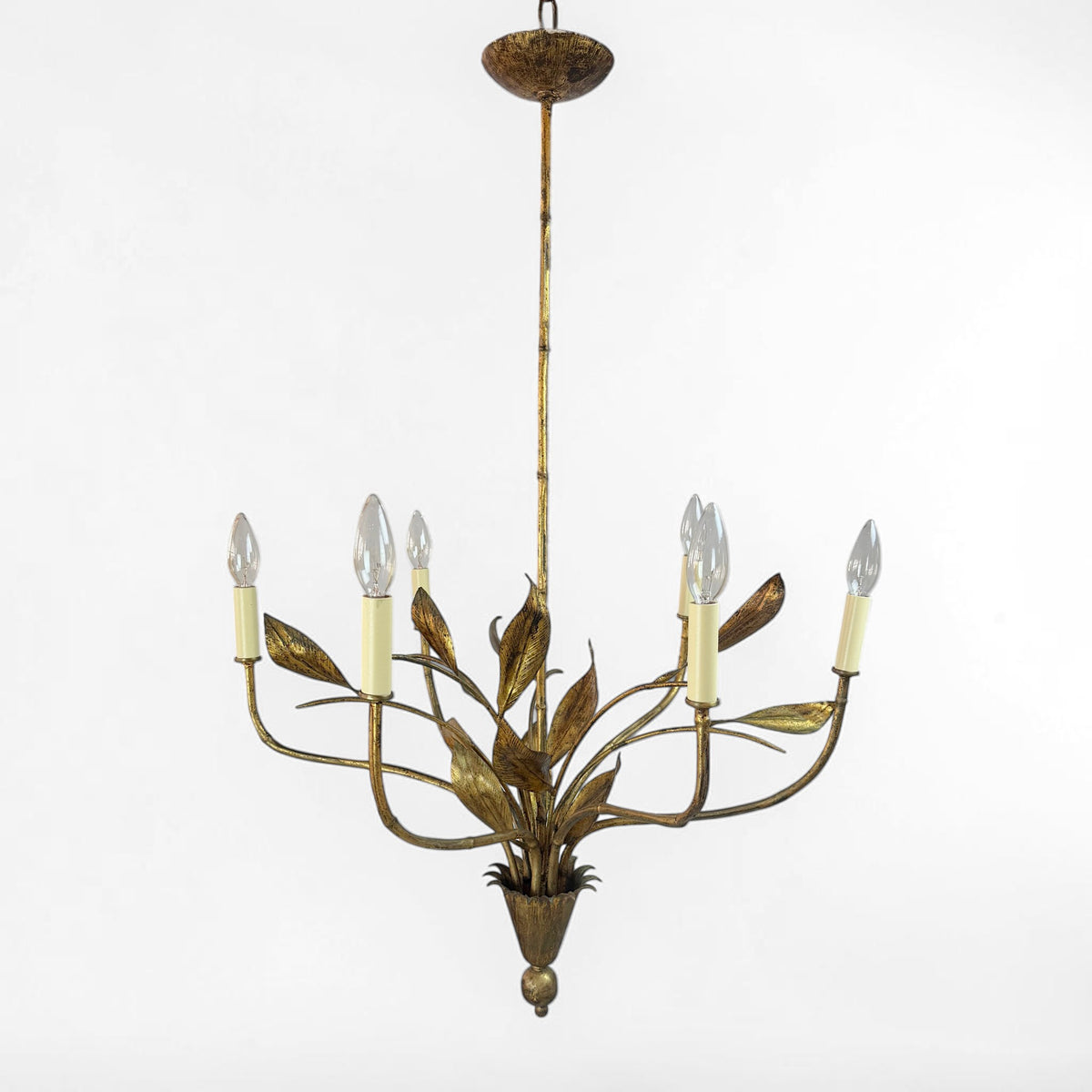 Mid Century Gilt Iron Foliate Chandelier