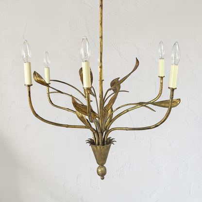 Mid Century Gilt Iron Foliate Chandelier