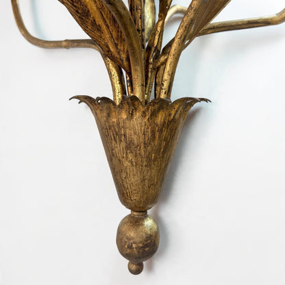 Mid Century Gilt Iron Foliate Chandelier