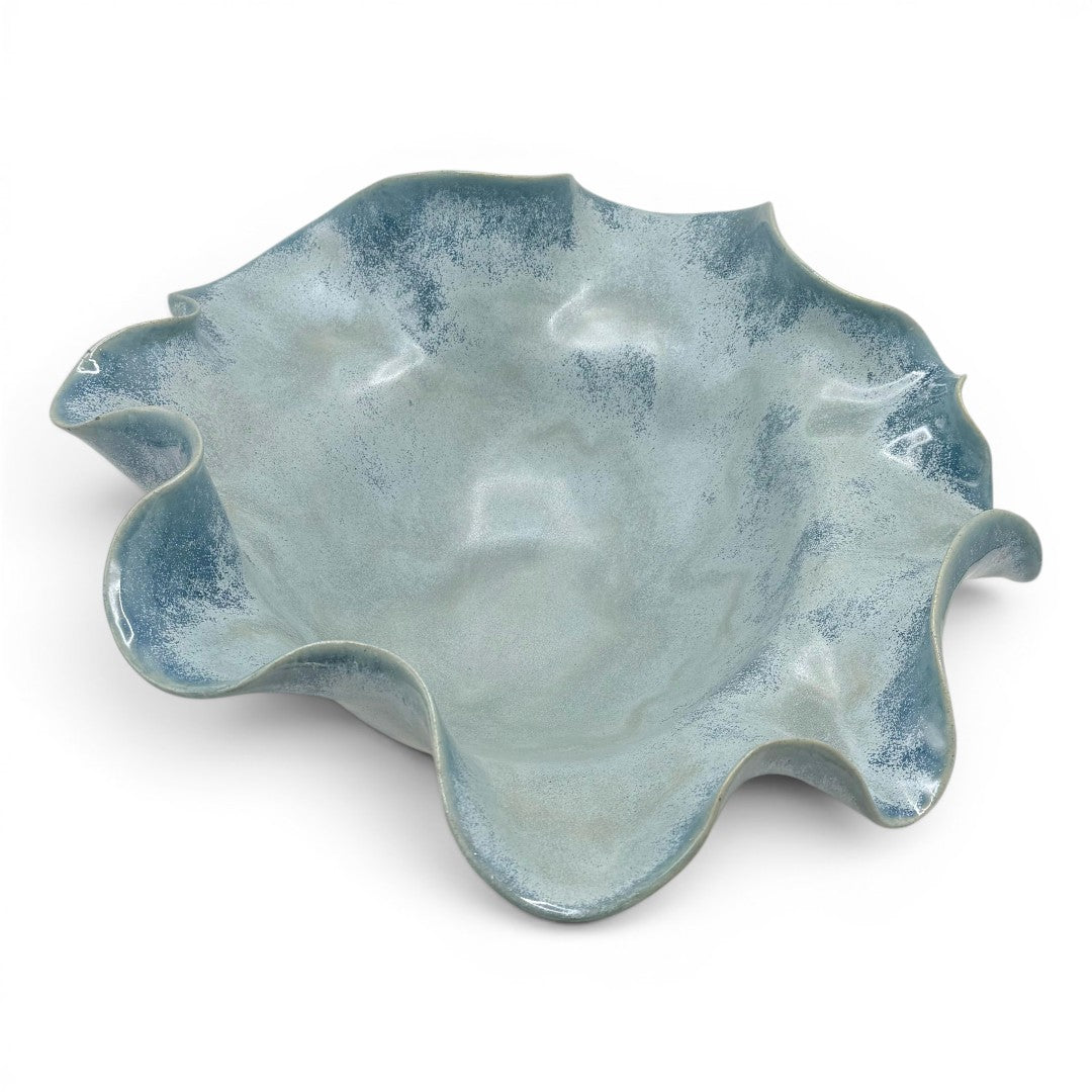 Handmade Blue Glaze Ruffle Bowl, Large