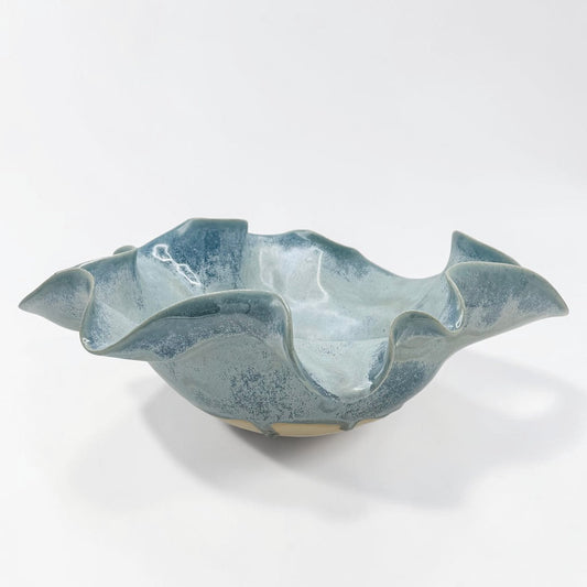 Handmade Blue Glaze Ruffle Bowl, Large