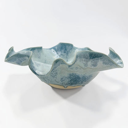 Handmade Blue Glaze Ruffle Bowl, Large