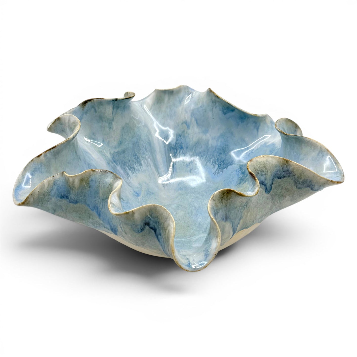 Handmade Blue Glaze Ruffle Bowl, Medium