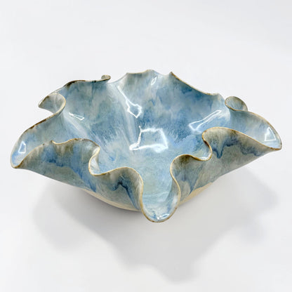 Handmade Blue Glaze Ruffle Bowl, Medium