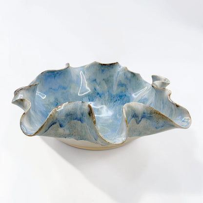 Handmade Blue Glaze Ruffle Bowl, Medium