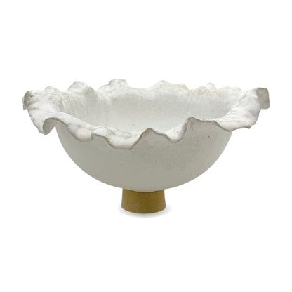 White Stoneware Bowl with Ruffled Rim