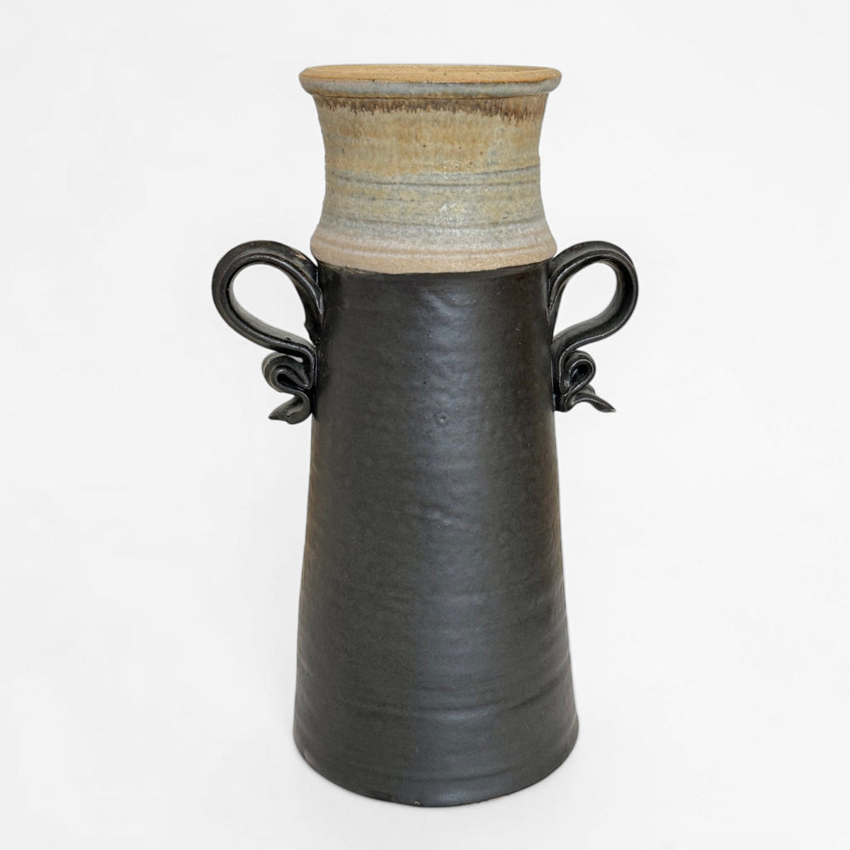 Tall Black and Light Blue Stoneware Vase