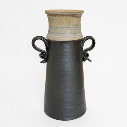Tall Black and Light Blue Stoneware Vase