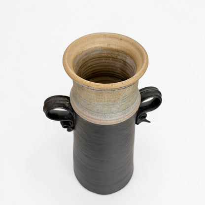 Tall Black and Light Blue Stoneware Vase