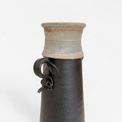 Tall Black and Light Blue Stoneware Vase