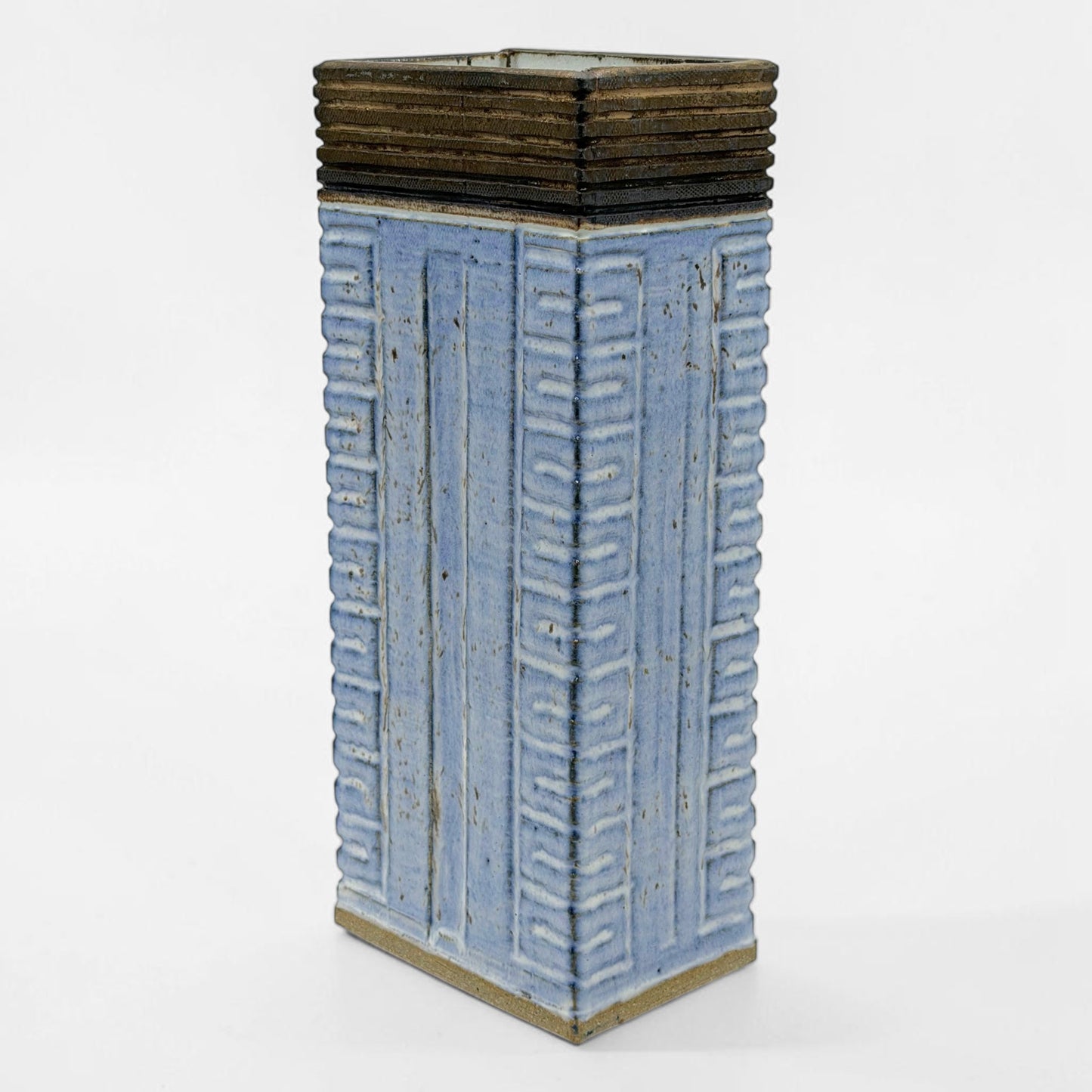 Light Blue and Bronze Rectangular Vase