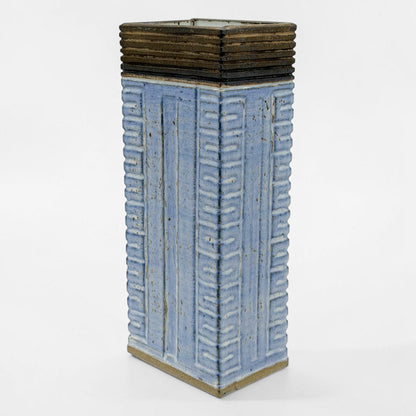 Light Blue and Bronze Rectangular Vase