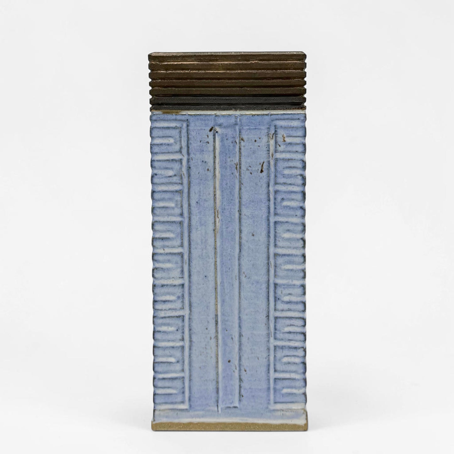 Light Blue and Bronze Rectangular Vase