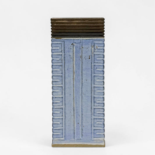 Light Blue and Bronze Rectangular Vase