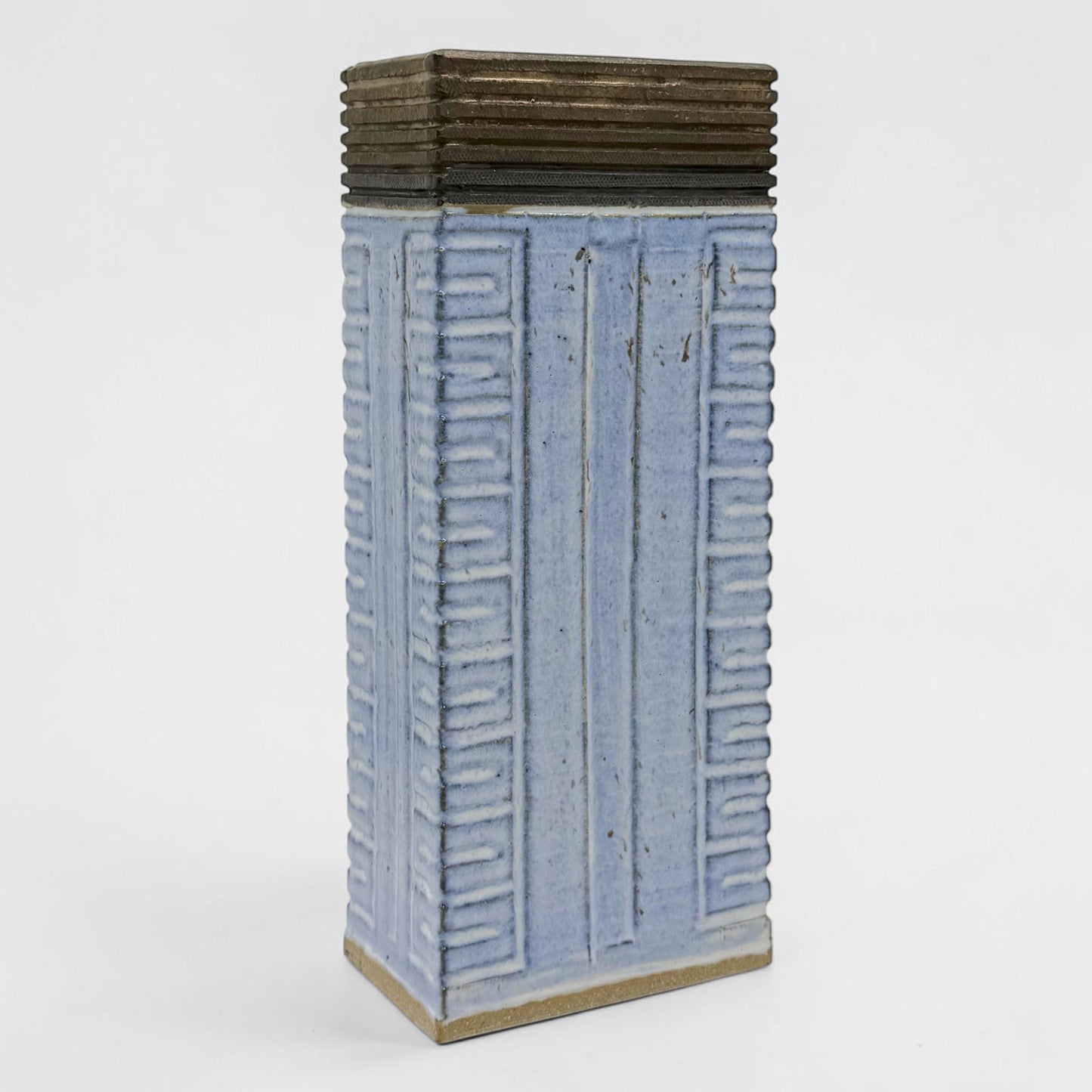 Light Blue and Bronze Rectangular Vase