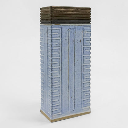 Light Blue and Bronze Rectangular Vase