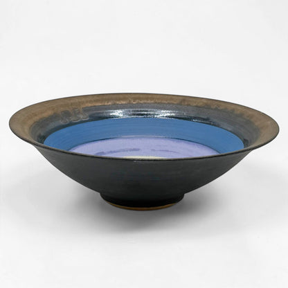 Bronze and Blue Striped Stoneware Bowl