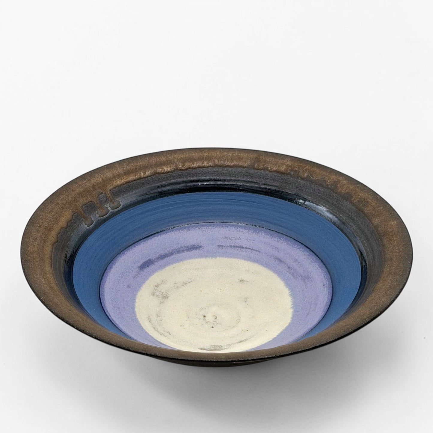 Bronze and Blue Striped Stoneware Bowl