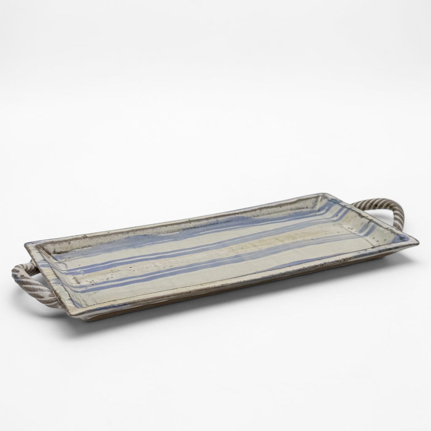 Striped Rectangular Stoneware Tray