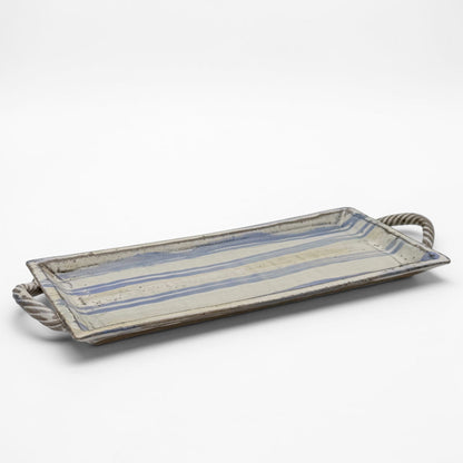 Striped Rectangular Stoneware Tray