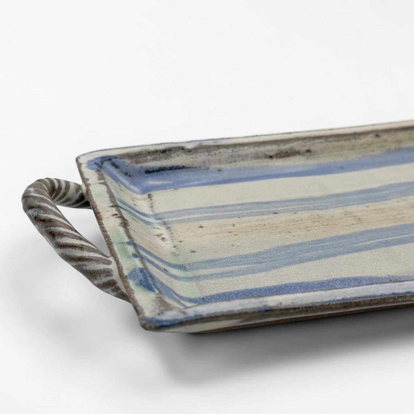 Striped Rectangular Stoneware Tray