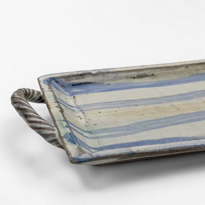 Striped Rectangular Stoneware Tray