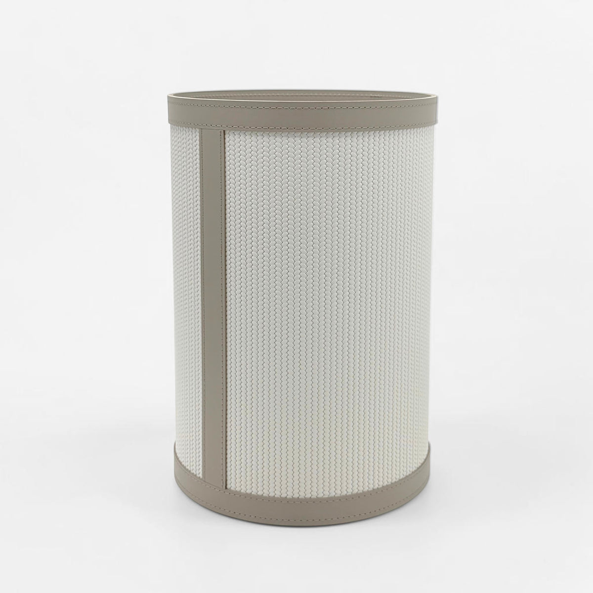 Taupe and Light Gray Leather Waste Basket