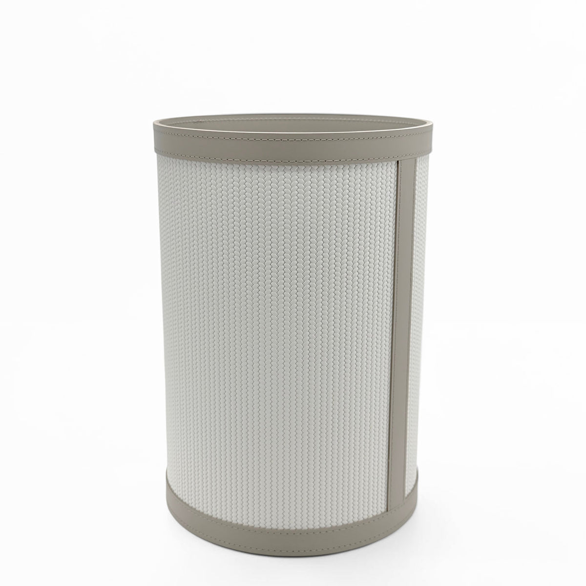 Taupe and Light Gray Leather Waste Basket