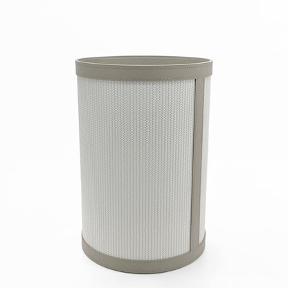 Taupe and Light Gray Leather Waste Basket