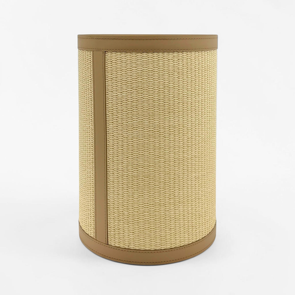 Leather and Raffia Waste Basket