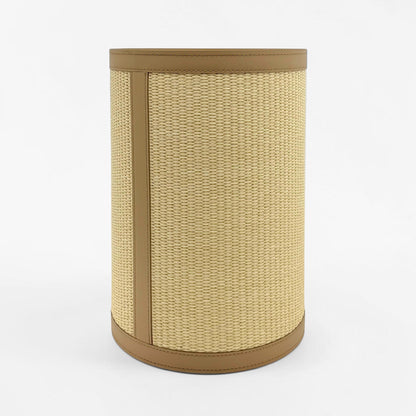 Leather and Raffia Waste Basket