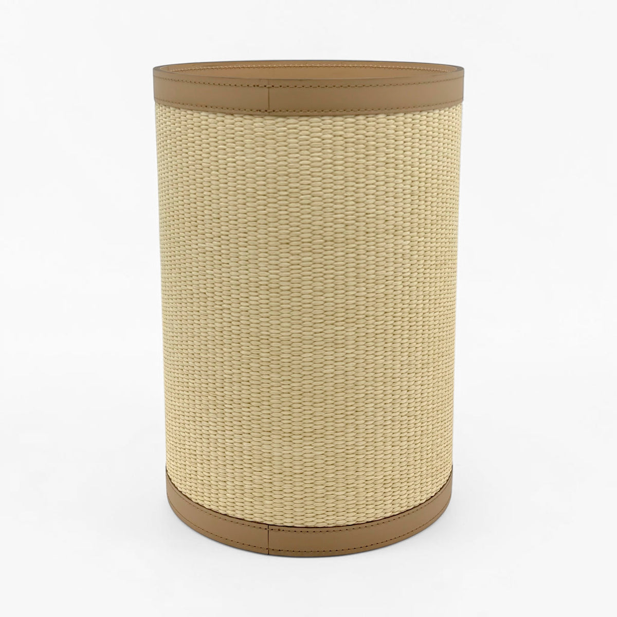 Leather and Raffia Waste Basket