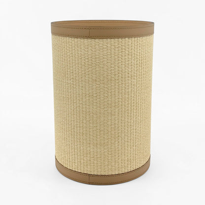 Leather and Raffia Waste Basket