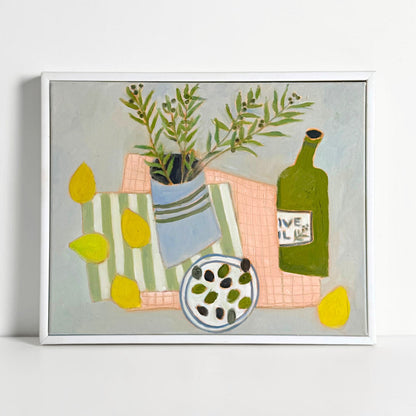 Still Life Painting of Olives and Lemons