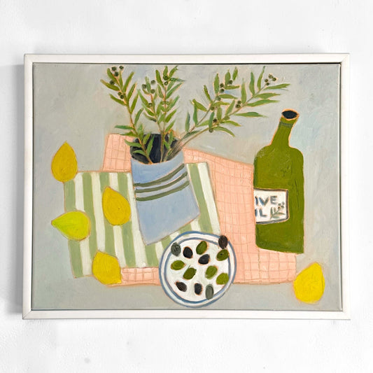 Still Life Painting of Olives and Lemons