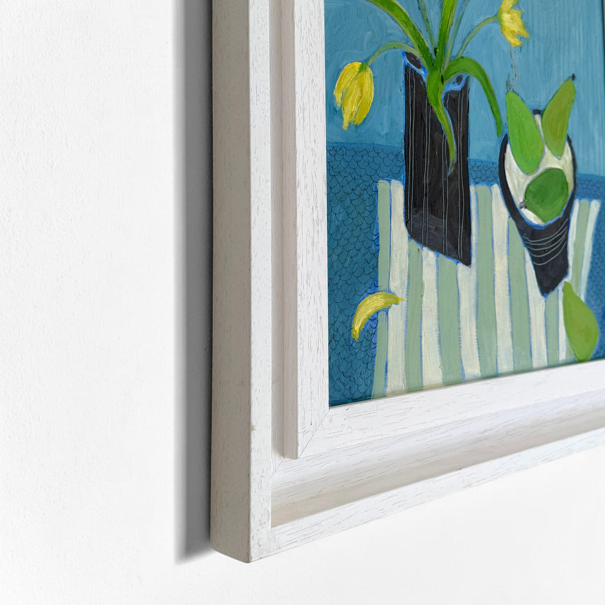 Still Life Painting of Yellow Tulips with Pears