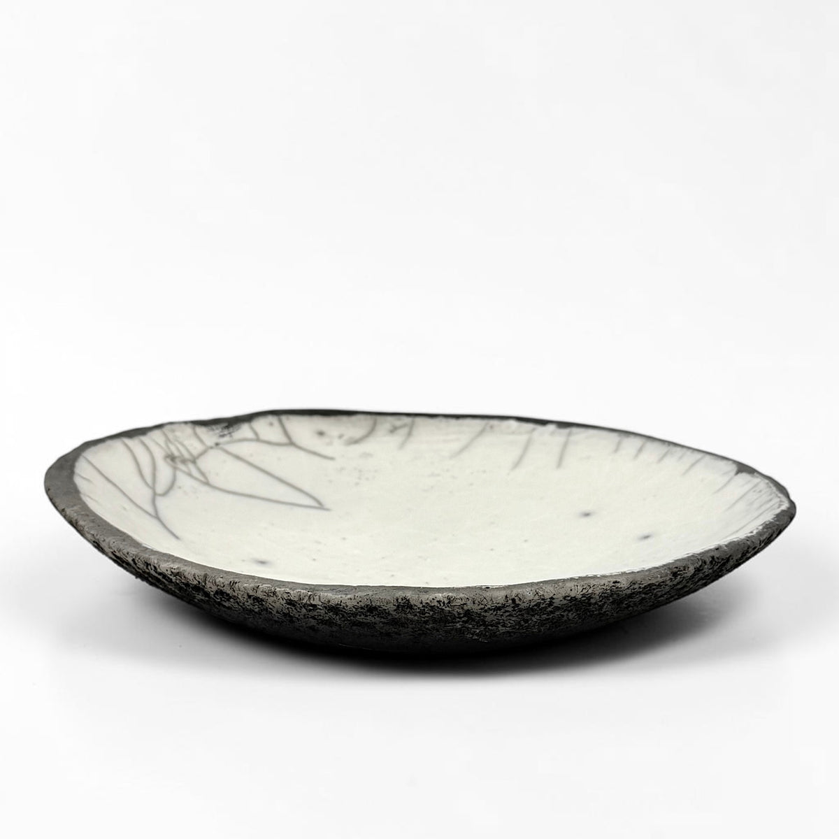 Shallow Raku Bowl in Black & White