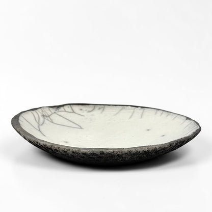 Shallow Raku Bowl in Black & White