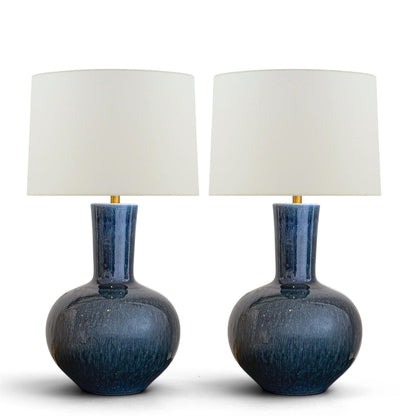 Pair of Dark Blue Ceramic Table Lamps