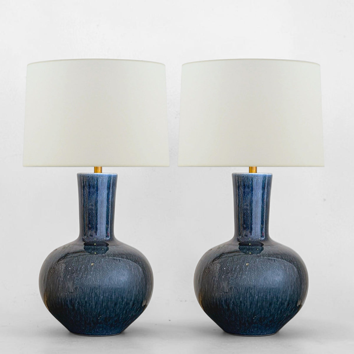 Pair of Dark Blue Ceramic Table Lamps