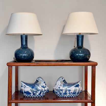 Pair of Dark Blue Ceramic Table Lamps