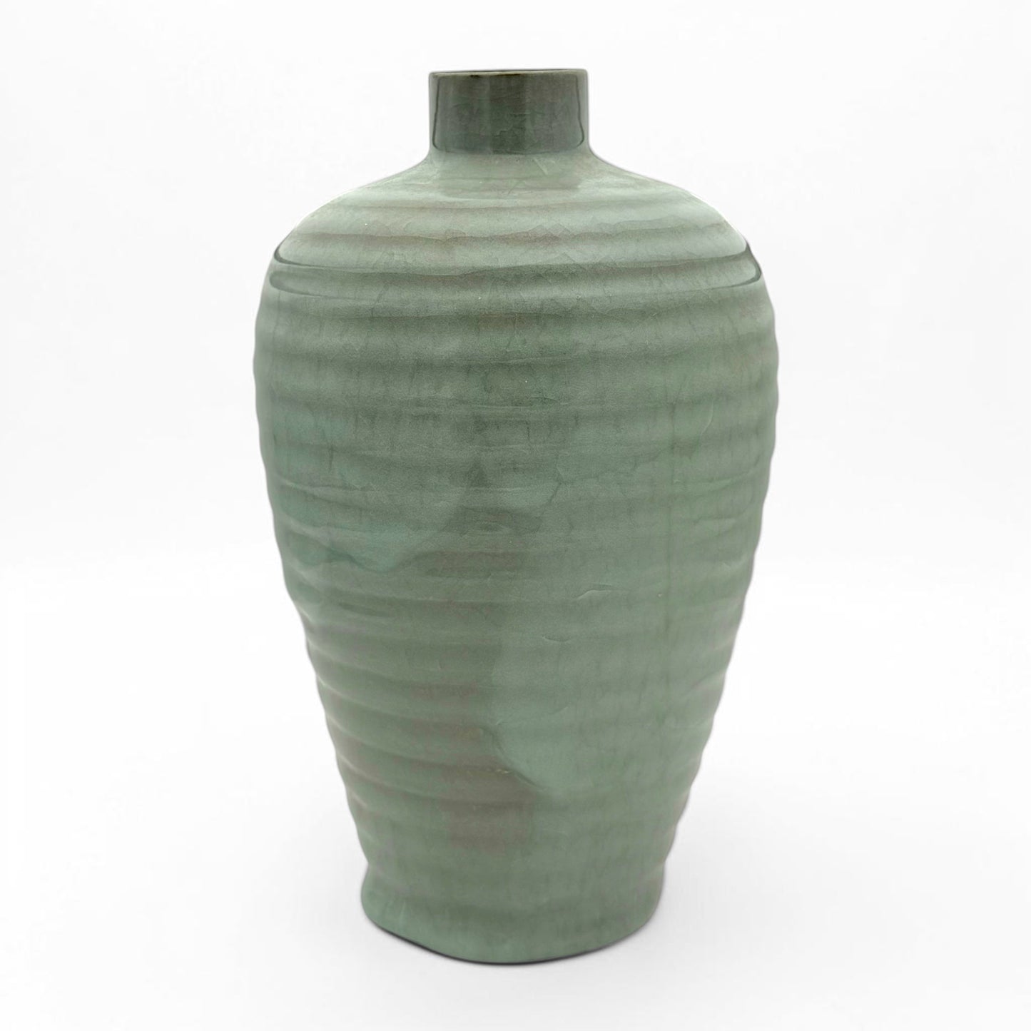 Ribbed Green Crackle Vase