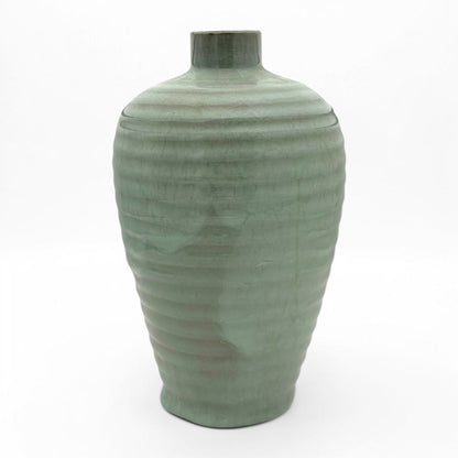 Ribbed Green Crackle Vase