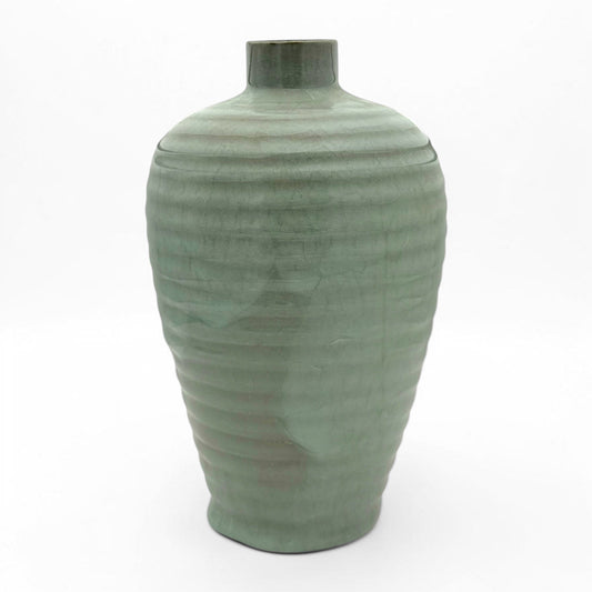 Ribbed Green Crackle Vase