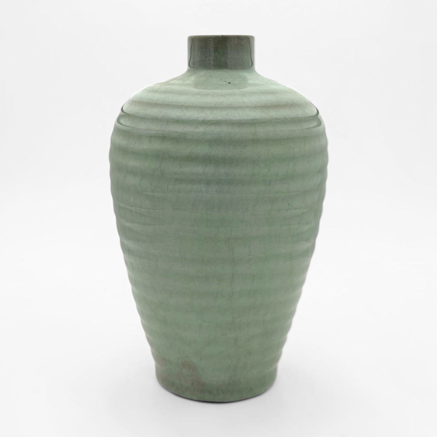 Ribbed Green Crackle Vase