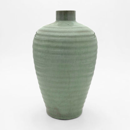 Ribbed Green Crackle Vase