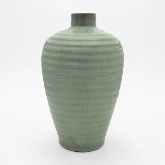 Ribbed Green Crackle Vase