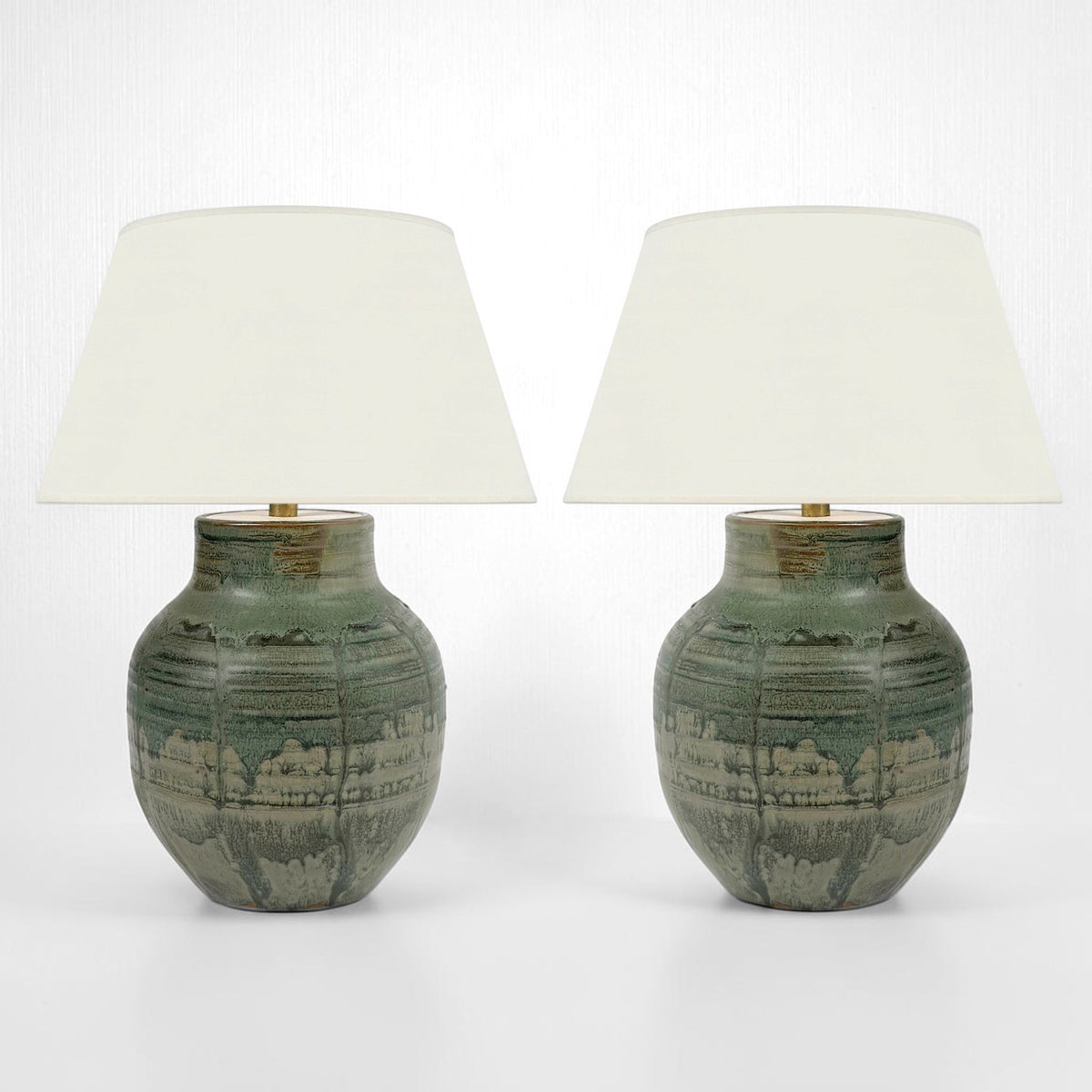 Pair of Green Drip Glazed Table Lamps