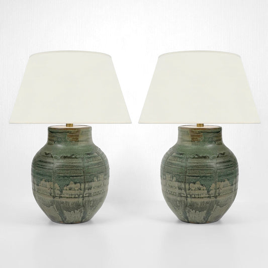 Pair of Green Drip Glazed Table Lamps